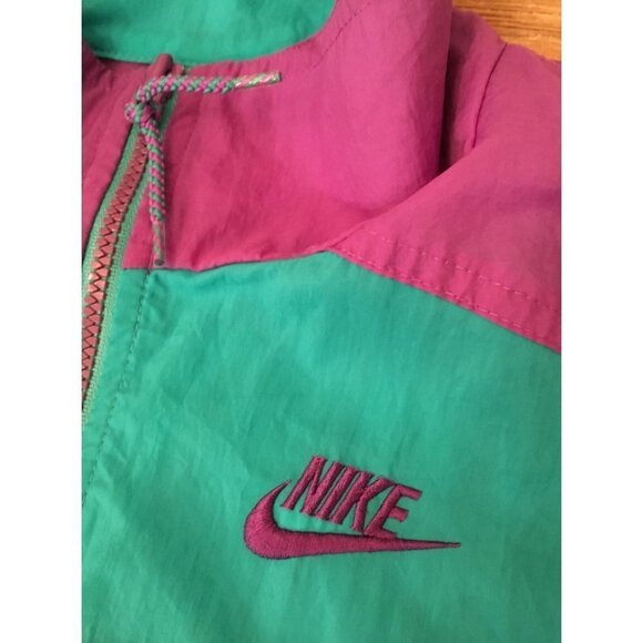 Vintage Nike Gray Tag Windbreaker Teal Purple Color Block Girls L 14 - Womens S - Picture 4 of 5